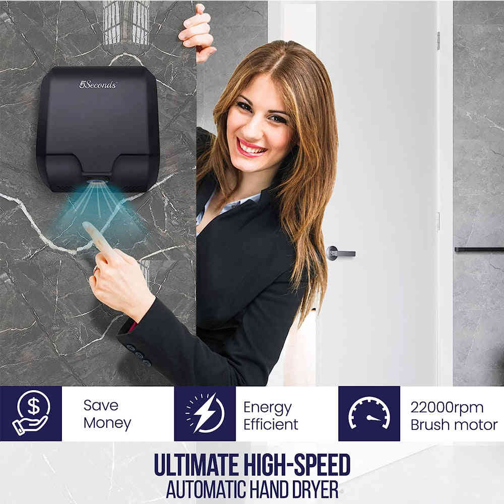 5Seconds™ Electric Hand Dryers for Bathrooms Commercial in 1800W, Stainless Steel with HEPA Filter, Touch-Free Sensor