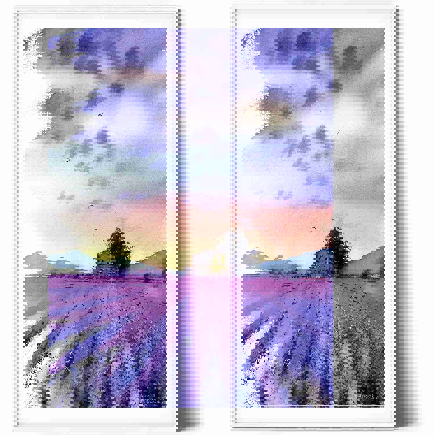 Provence Wall Decor, Lavender Art Print, France Landscape Watercolor Painting