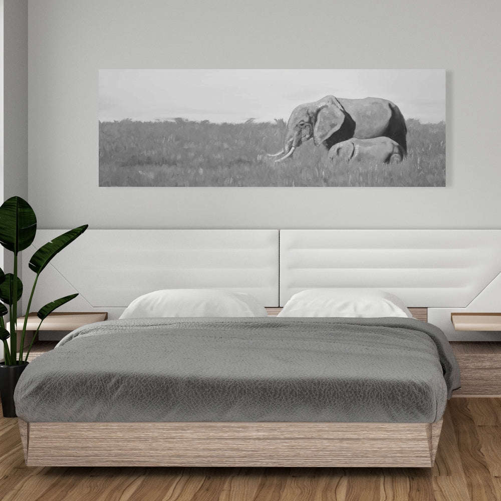 Elephants In The Savannah, Fine Art Gallery Wrapped Canvas 16x48