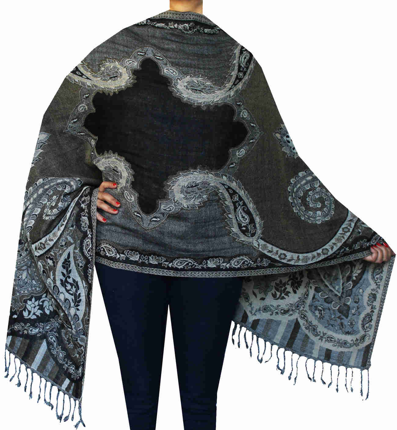 Women's Wool Scarf Shawls Paisley Indian Clothing Gift (78 x 28 inches)