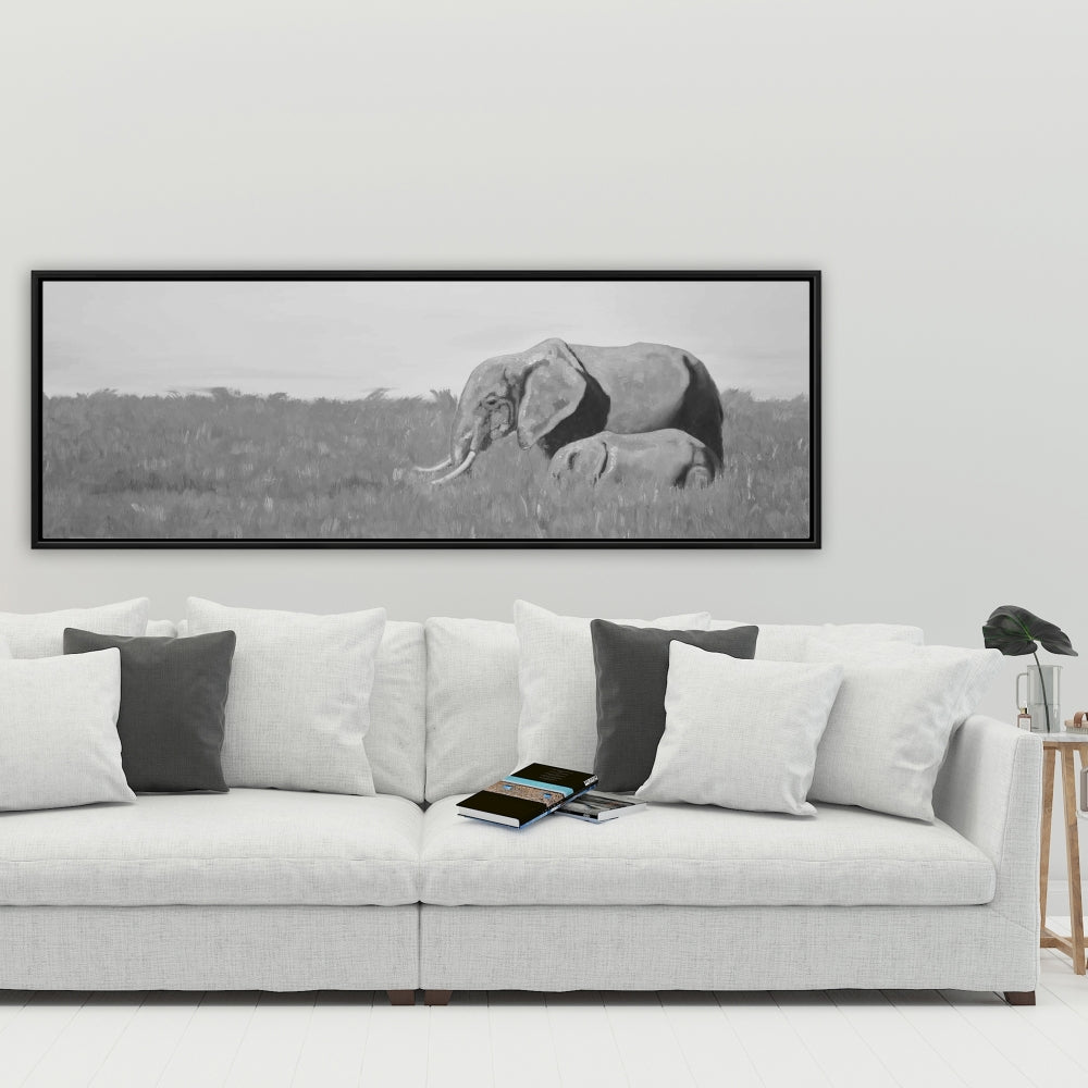 Elephants In The Savannah, Fine Art Gallery Wrapped Canvas 16x48
