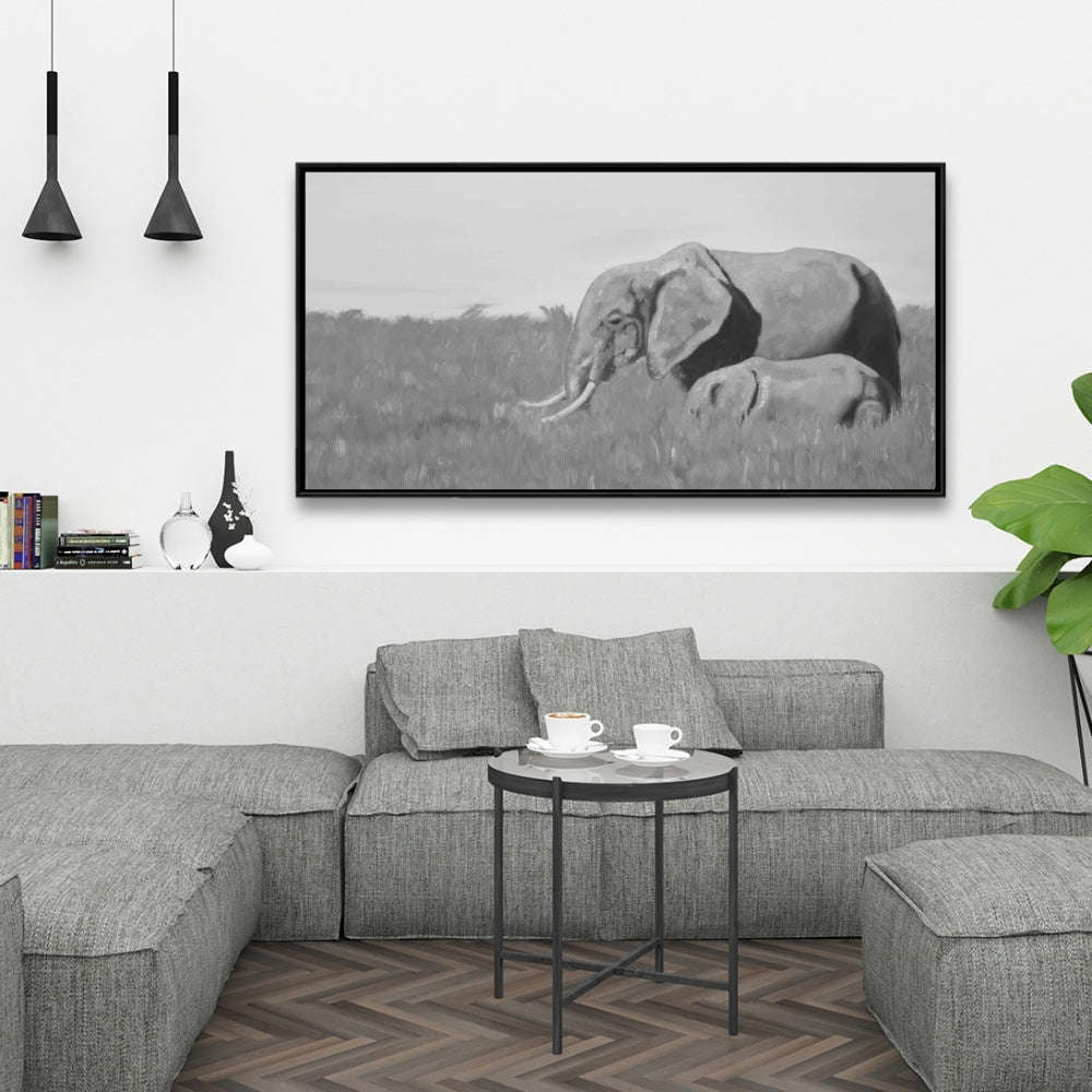 Elephants In The Savannah, Fine Art Gallery Wrapped Canvas 16x48