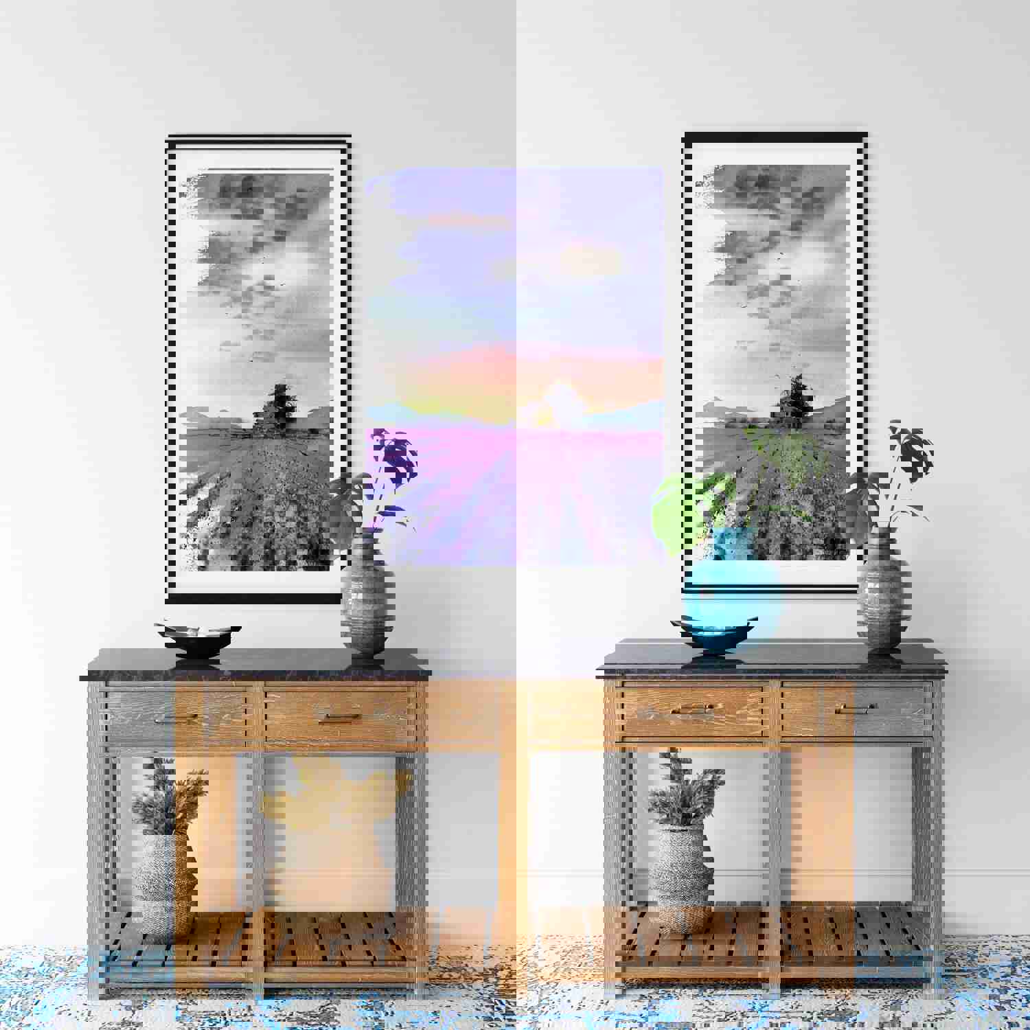 Provence Wall Decor, Lavender Art Print, France Landscape Watercolor Painting