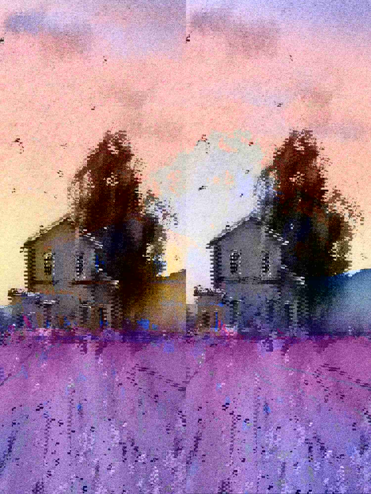 Provence Wall Decor, Lavender Art Print, France Landscape Watercolor Painting