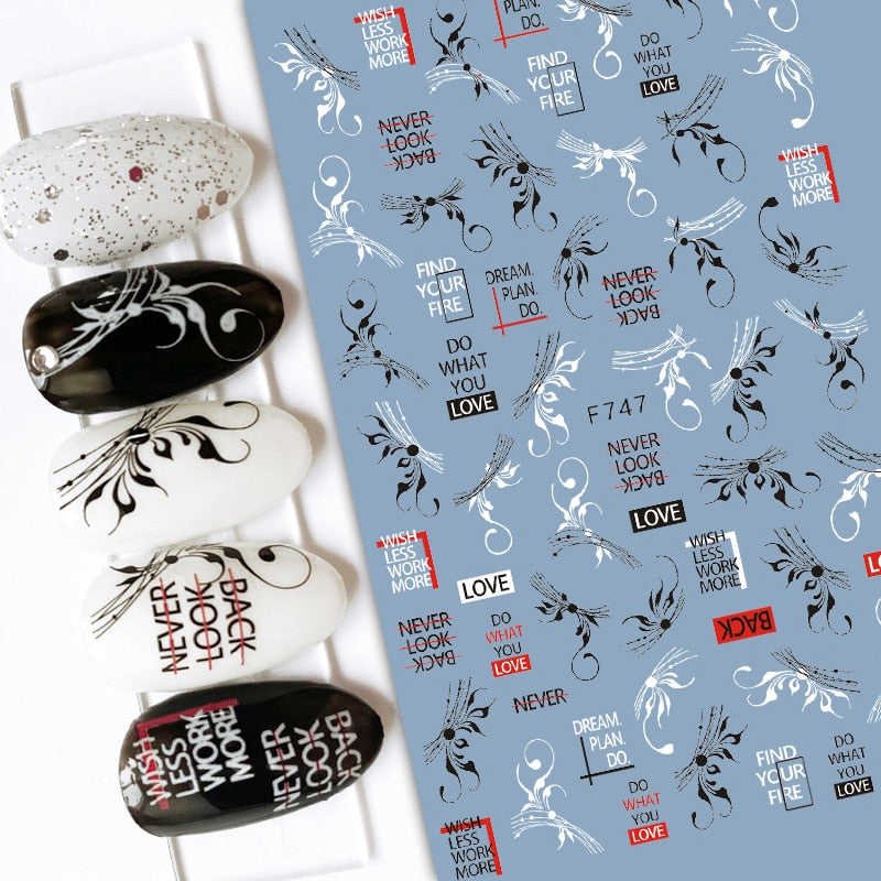 Anokhinaliza Black White Butterfly 3D Nails Sticker