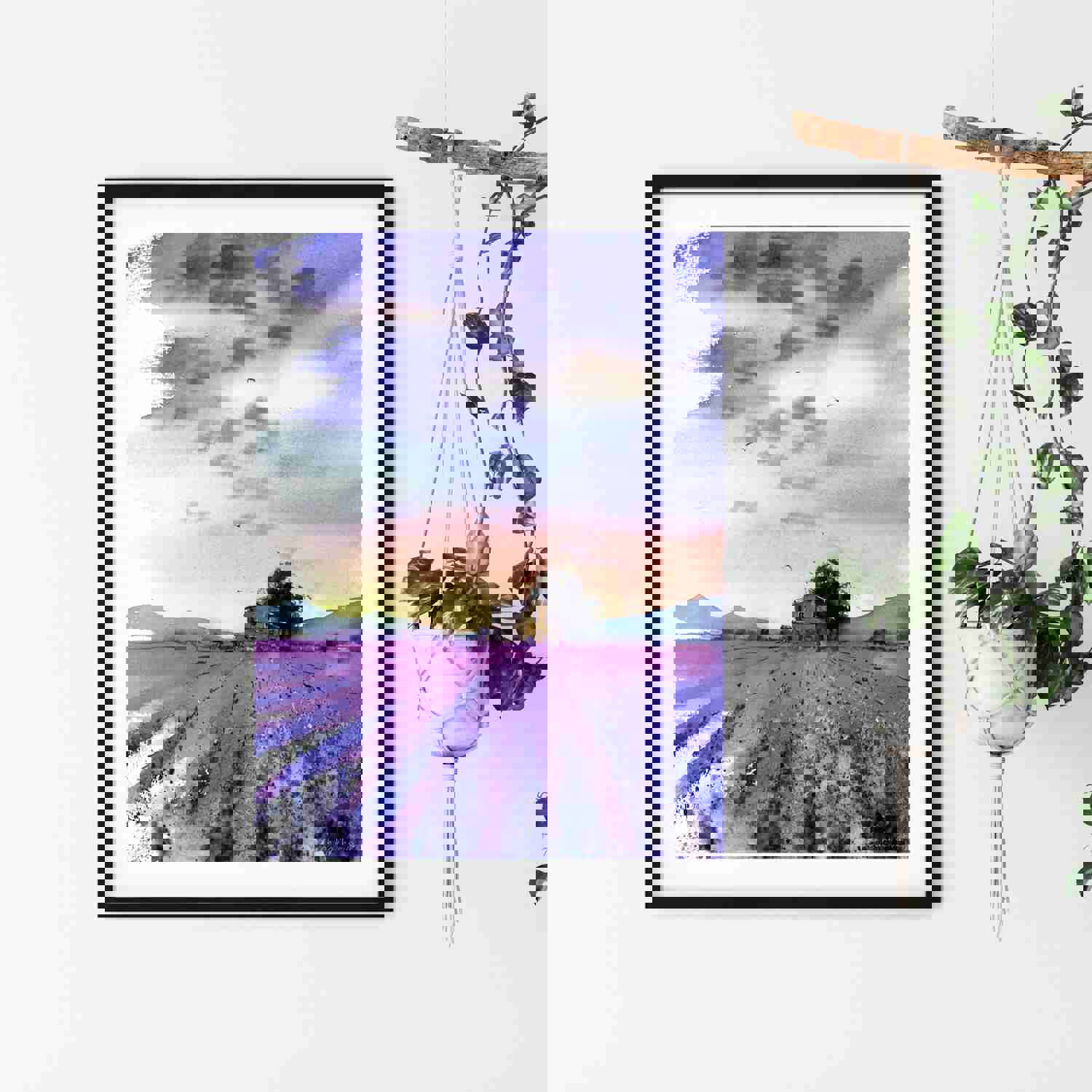 Provence Wall Decor, Lavender Art Print, France Landscape Watercolor Painting