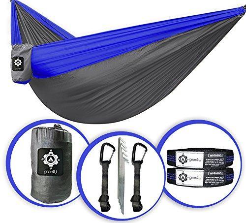 gear4U: Two Person, Double Camping Hammock with Heavy Duty Tree Straps and Accessories