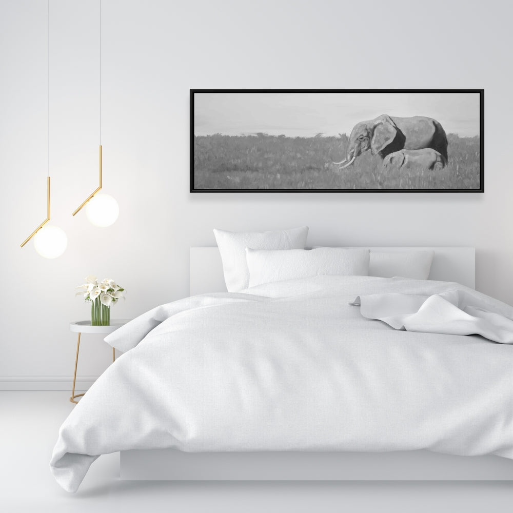 Elephants In The Savannah, Fine Art Gallery Wrapped Canvas 16x48