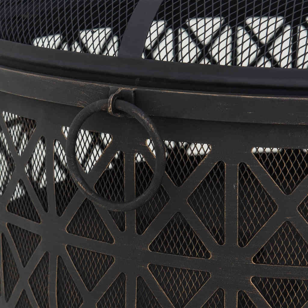 Sunjoy 30 in. Outdoor Fire Pit - Black Steel Wood Burning Fire Pit with Spark Screen and Fire Poker