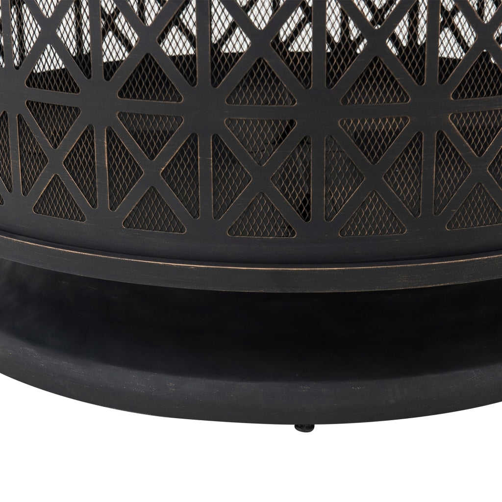 Sunjoy 30 in. Outdoor Fire Pit - Black Steel Wood Burning Fire Pit with Spark Screen and Fire Poker
