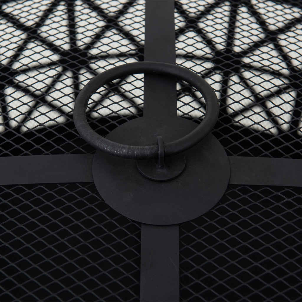 Sunjoy 30 in. Outdoor Fire Pit - Black Steel Wood Burning Fire Pit with Spark Screen and Fire Poker