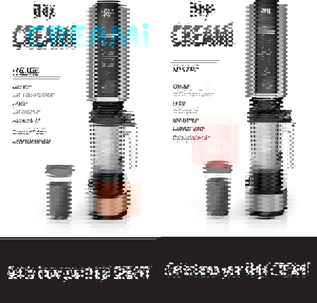 7 One-Touch Programs Ice Cream Maker with 2 Pint Containers & Lids