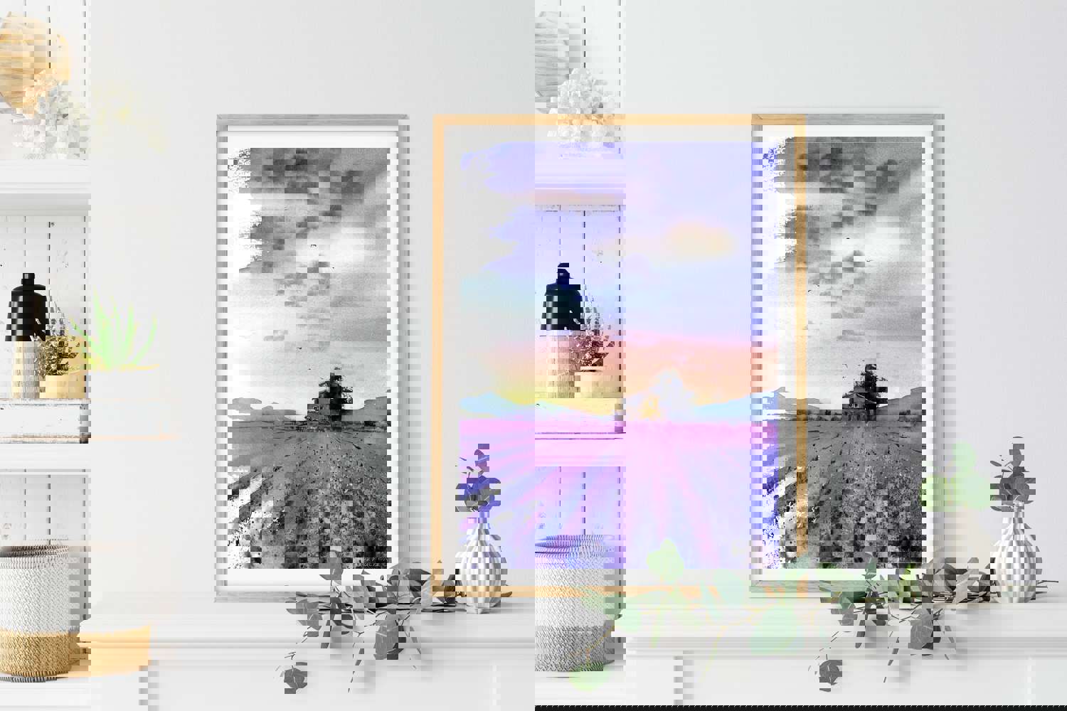 Provence Wall Decor, Lavender Art Print, France Landscape Watercolor Painting