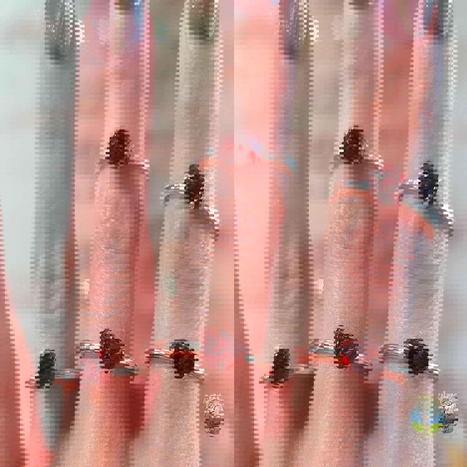 Garnet Dainty Ring .925 Silver for Health, Grounding and Strength