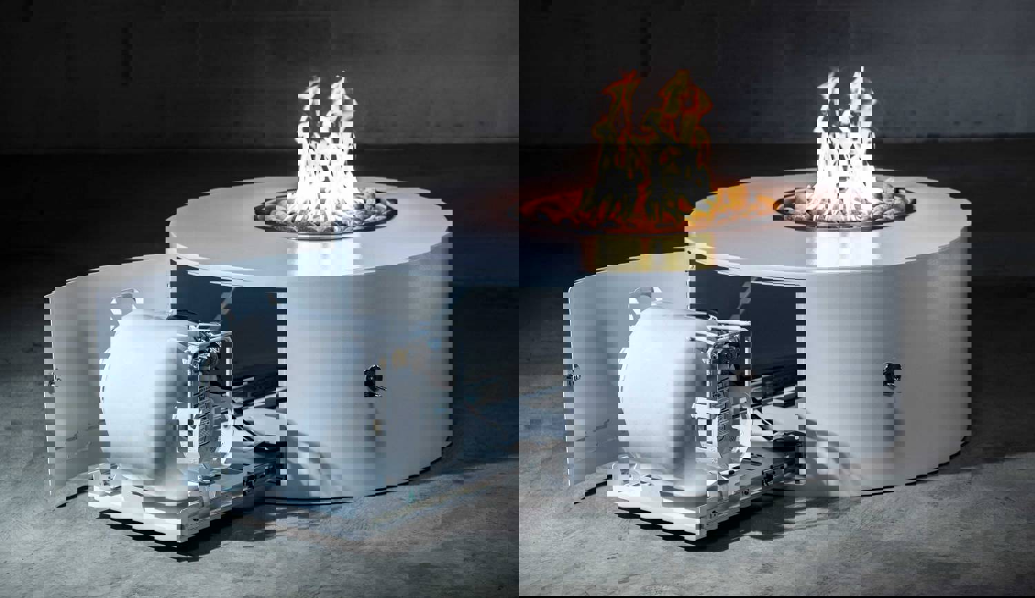 The Outdoor Plus - Isla 60 Pewter Powder Coated Metal Liquid Propane Fire Pit with Flame Sense & Gravity Lounge Chairs