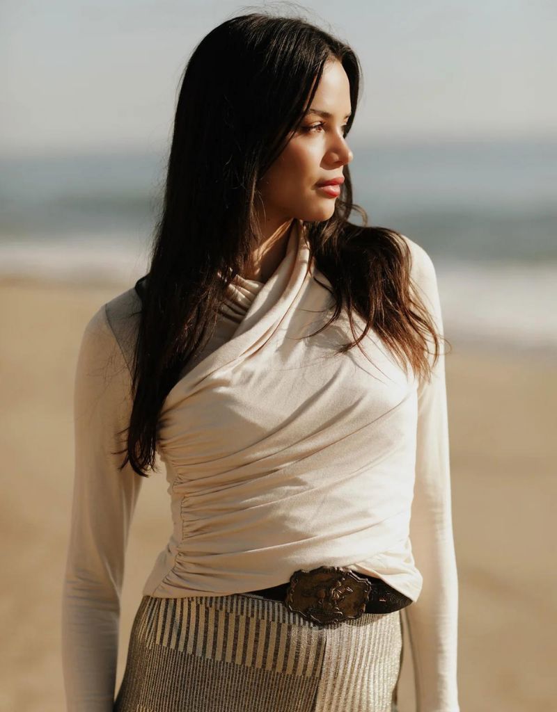 Nightcap Wrap Collar Top in Cream - Luxurious Modal French Terry