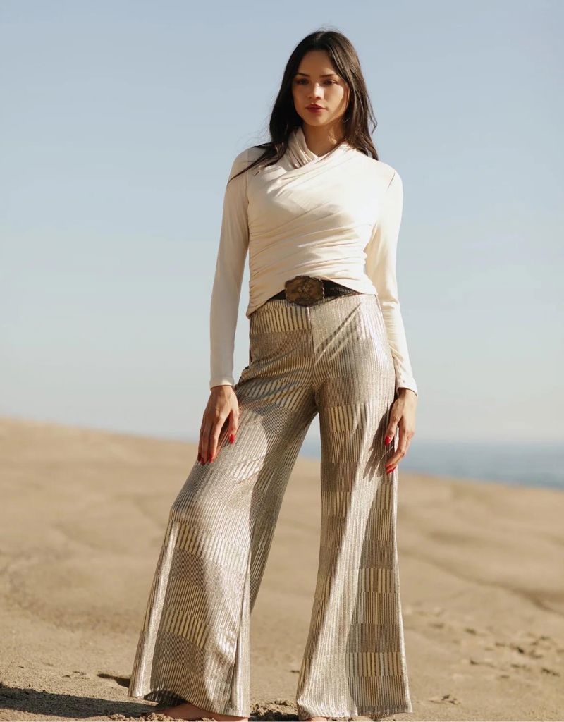 Nightcap Wrap Collar Top in Cream - Luxurious Modal French Terry