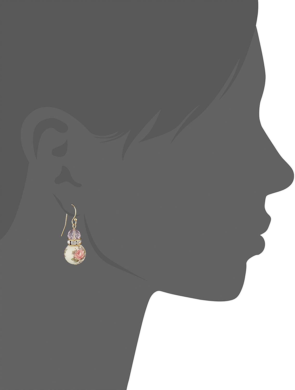 1928 Jewelry Pink Floral Decal Beaded Drop Earrings