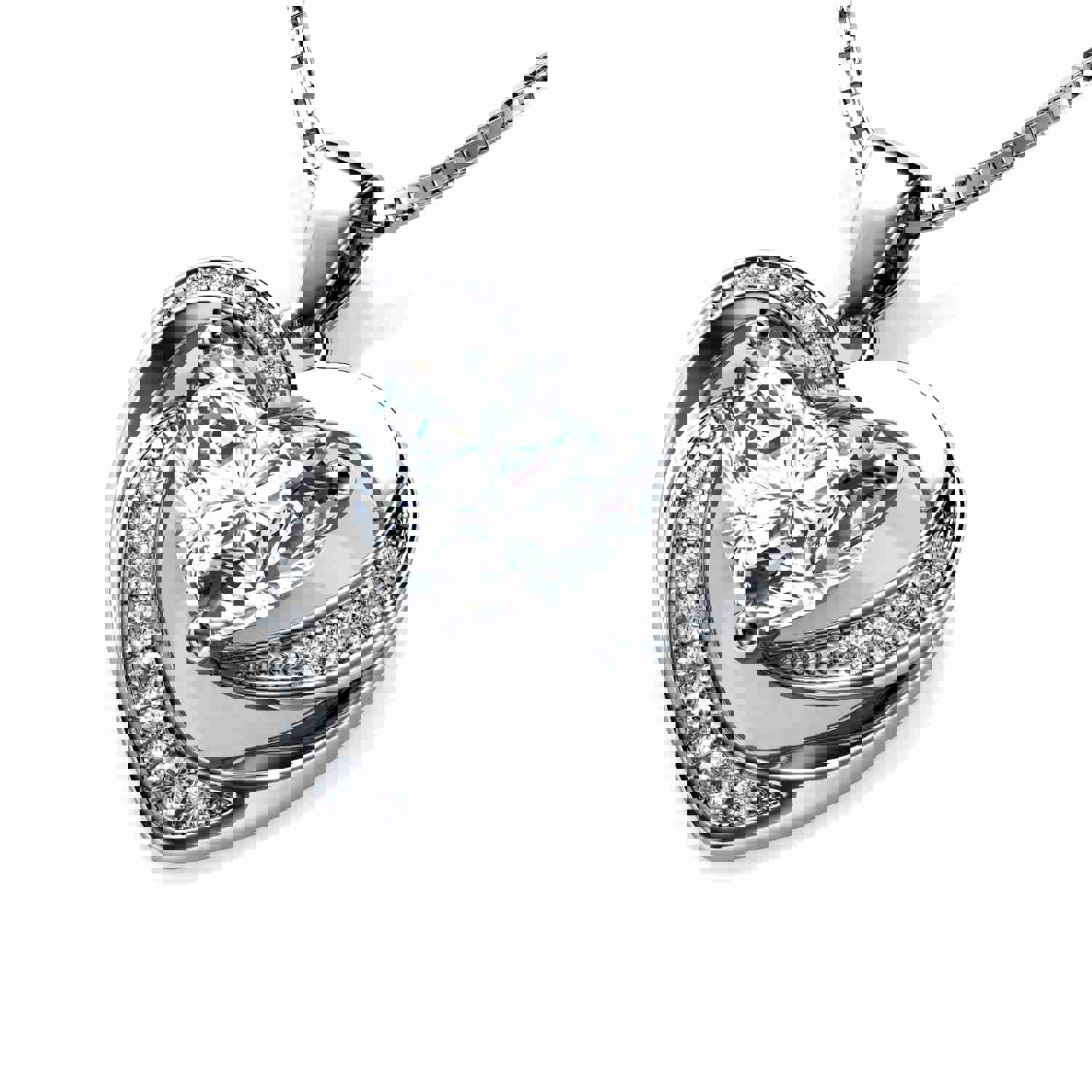White Heart Necklace - 925 Sterling Silver Pendant with CZ Crystal