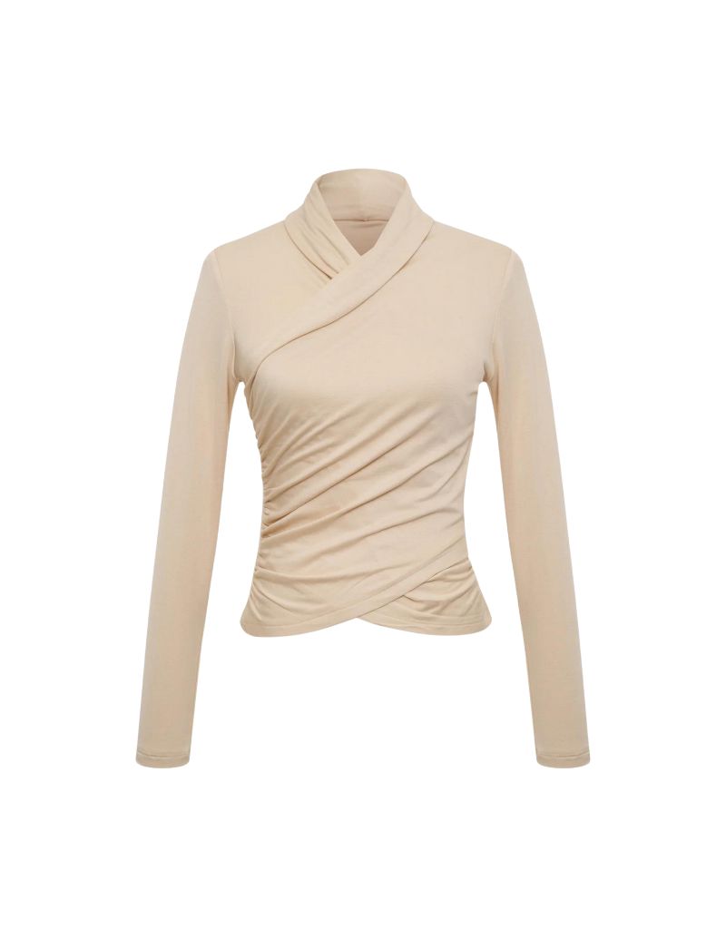Nightcap Wrap Collar Top in Cream - Luxurious Modal French Terry
