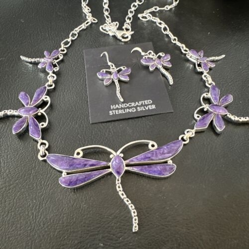 Dragonfly Purple Sugilite Necklace Navajo Sterling Silver Pendant Earrings