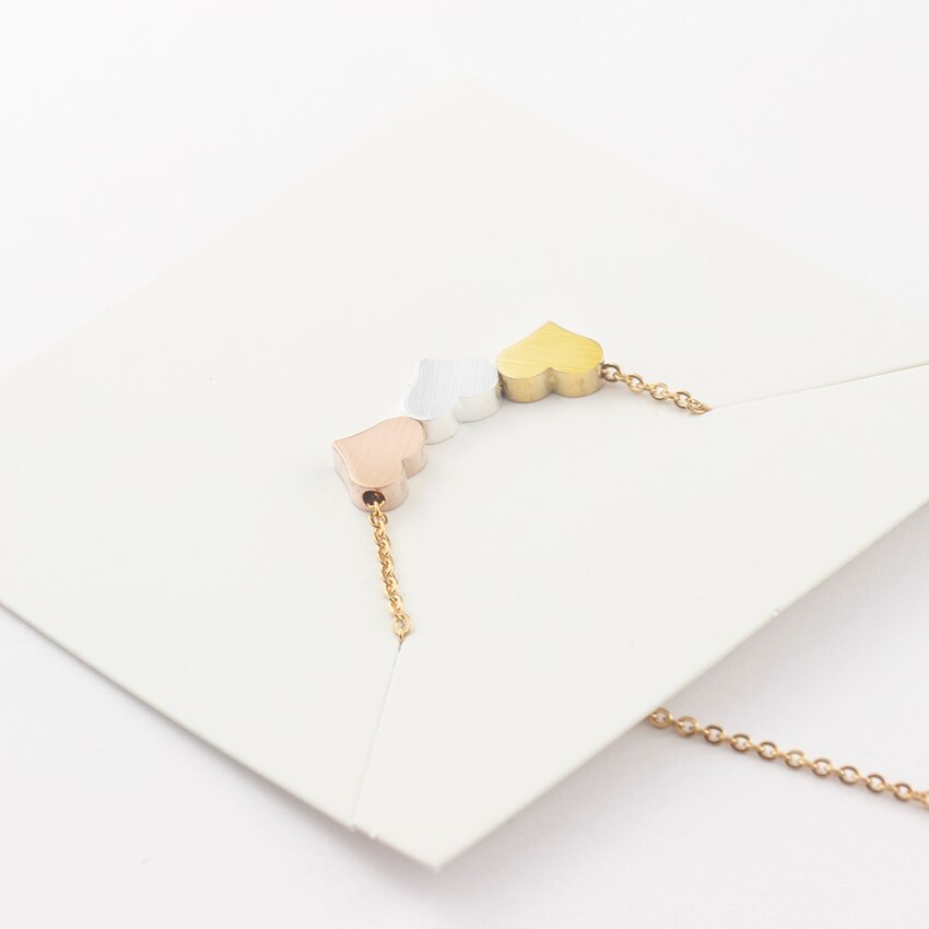 Triple Heart Pendant Necklace - Gold, Silver & Rose Gold