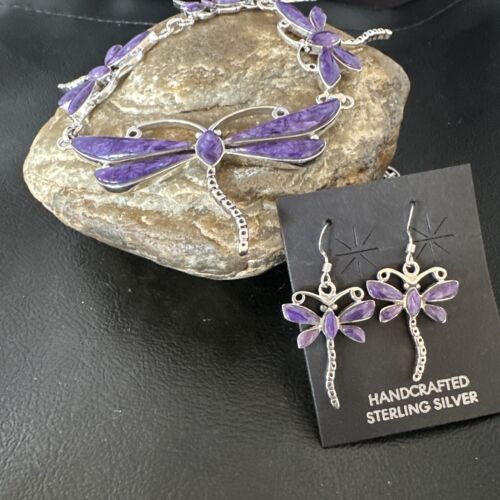 Dragonfly Purple Sugilite Necklace Navajo Sterling Silver Pendant Earrings