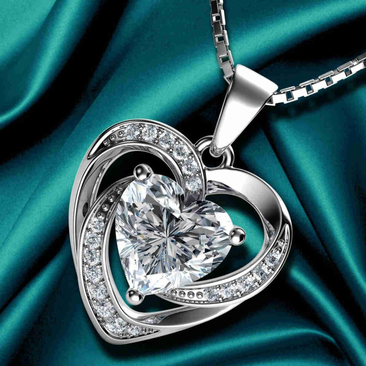 White Heart Necklace - 925 Sterling Silver Pendant with CZ Crystal