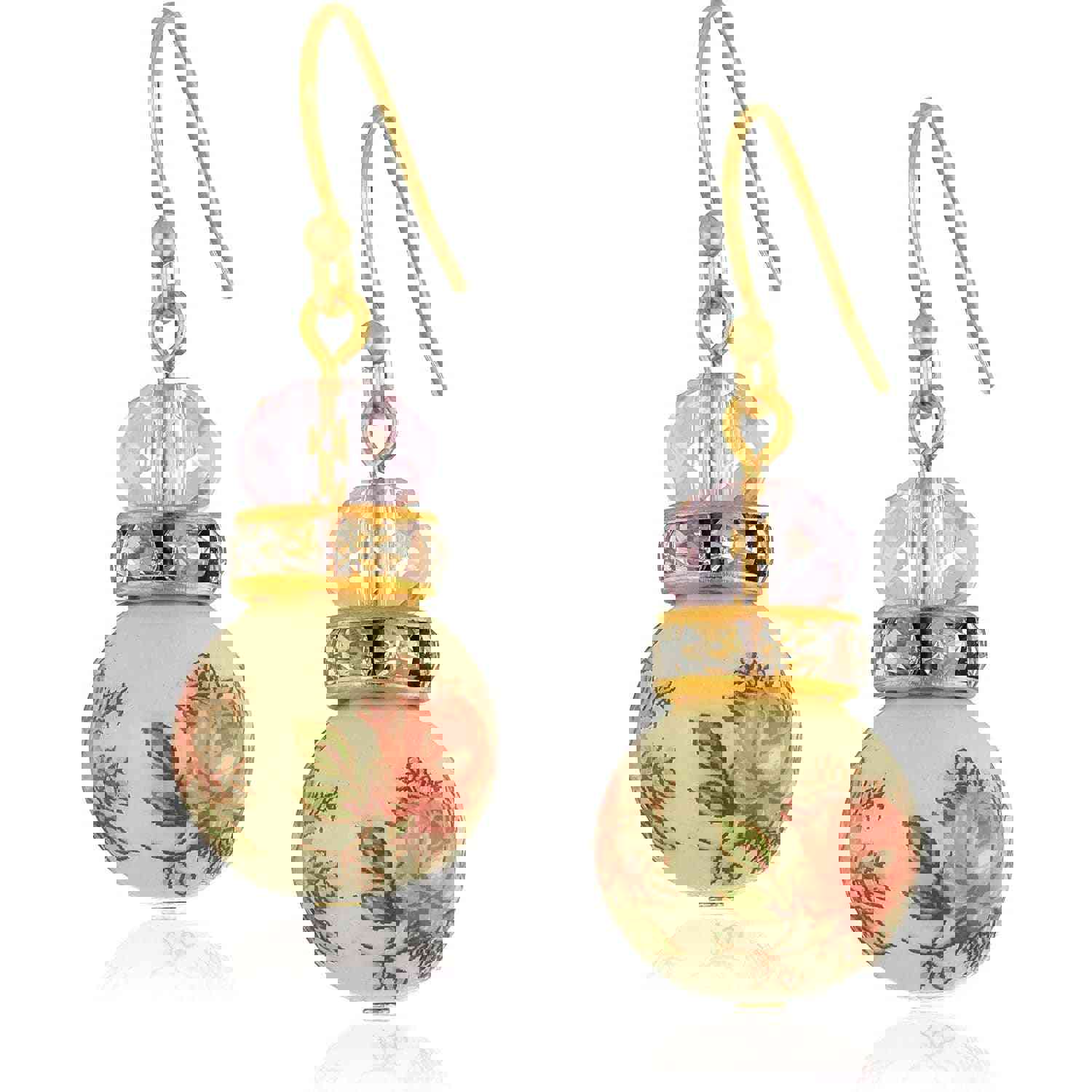 1928 Jewelry Pink Floral Decal Beaded Drop Earrings