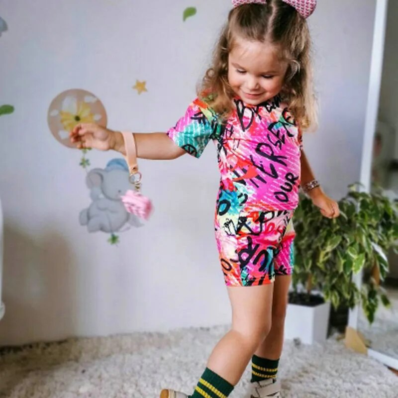 Rainbow Color Little Girls 2pcs Summer Clothing Sets