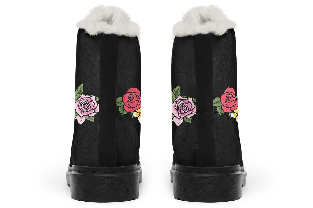 Floral Anatomy Skull Winter Boots - Custom Printed, High-Quality Microsuede