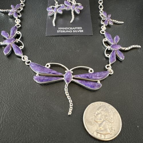 Dragonfly Purple Sugilite Necklace Navajo Sterling Silver Pendant Earrings