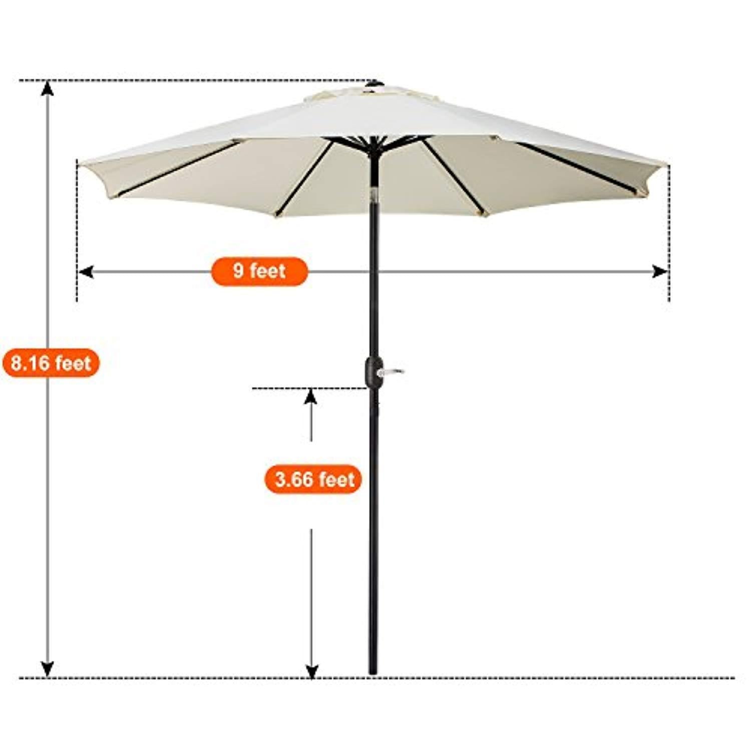 UHINOOS 9 ft Patio Umbrella with Crank and 8 Ribs, Fade Resistant Water Proof Outdoor Umbrella, Ivory
