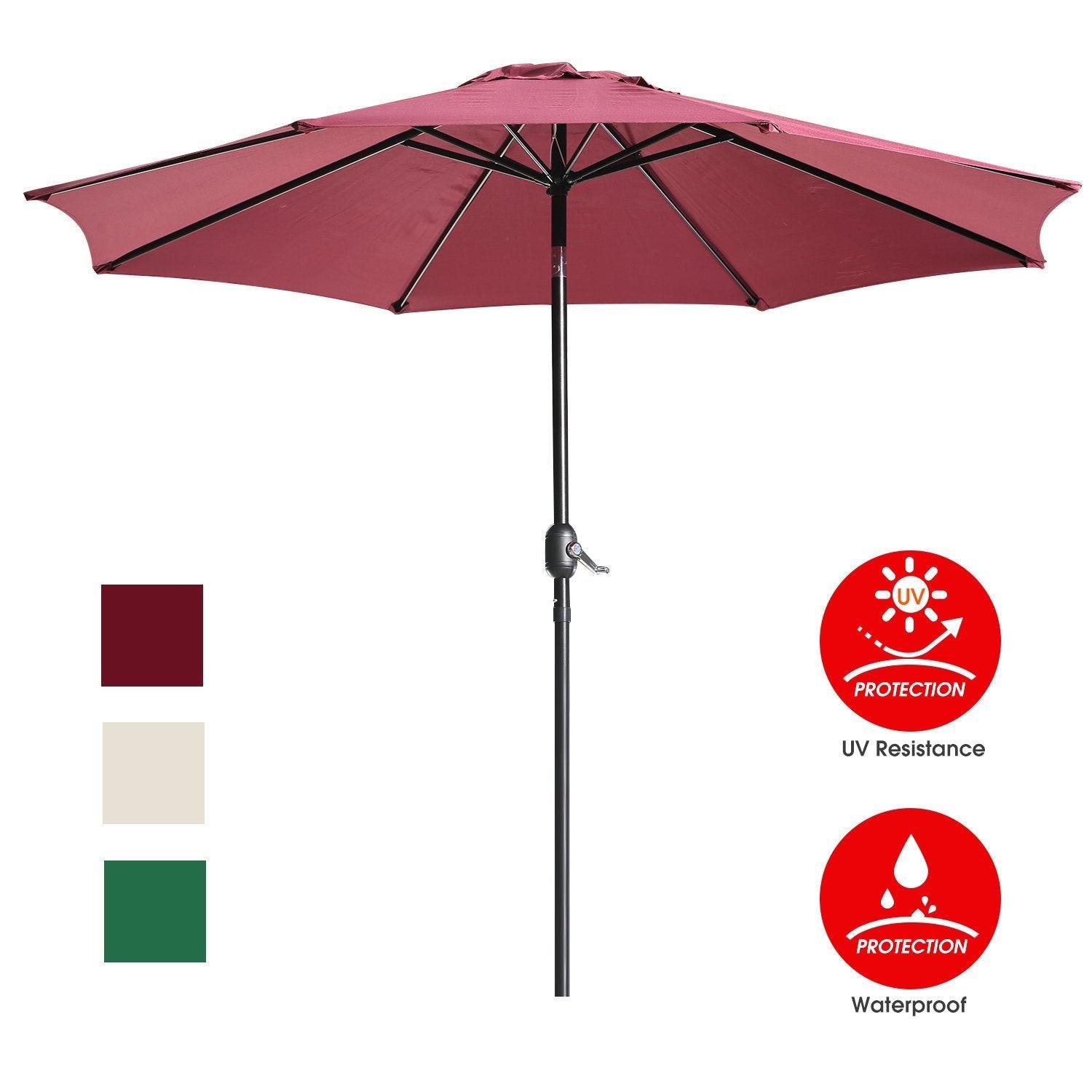 UHINOOS 9 ft Patio Umbrella with Crank and 8 Ribs, Fade Resistant Water Proof Outdoor Umbrella, Ivory