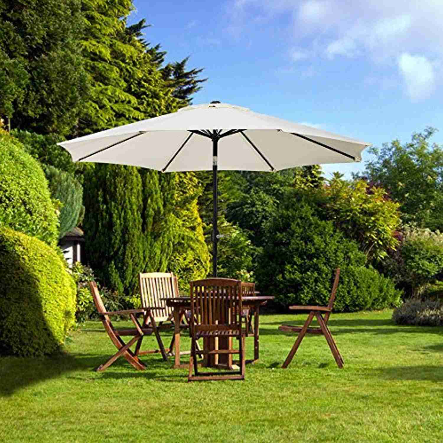 UHINOOS 9 ft Patio Umbrella with Crank and 8 Ribs, Fade Resistant Water Proof Outdoor Umbrella, Ivory