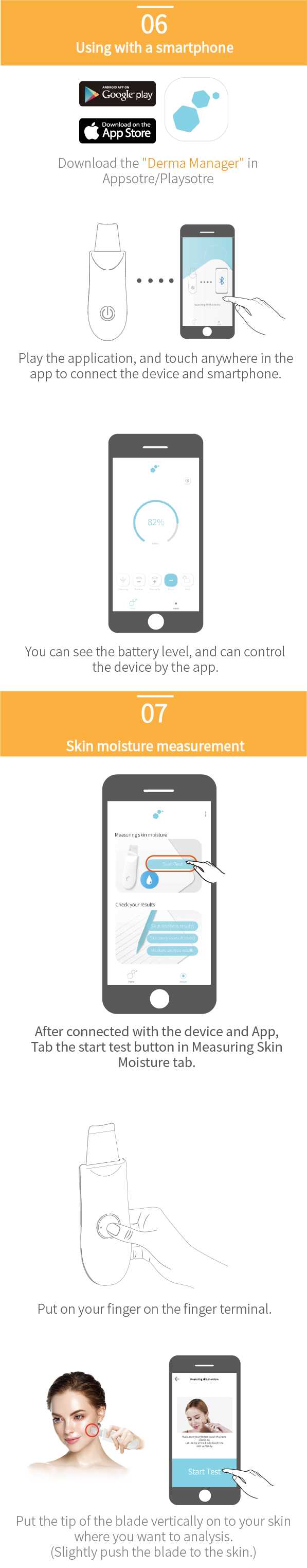 Derma F Gold +App (iOS, Android) - Smart Skin Analyzer for Homecare Skincare