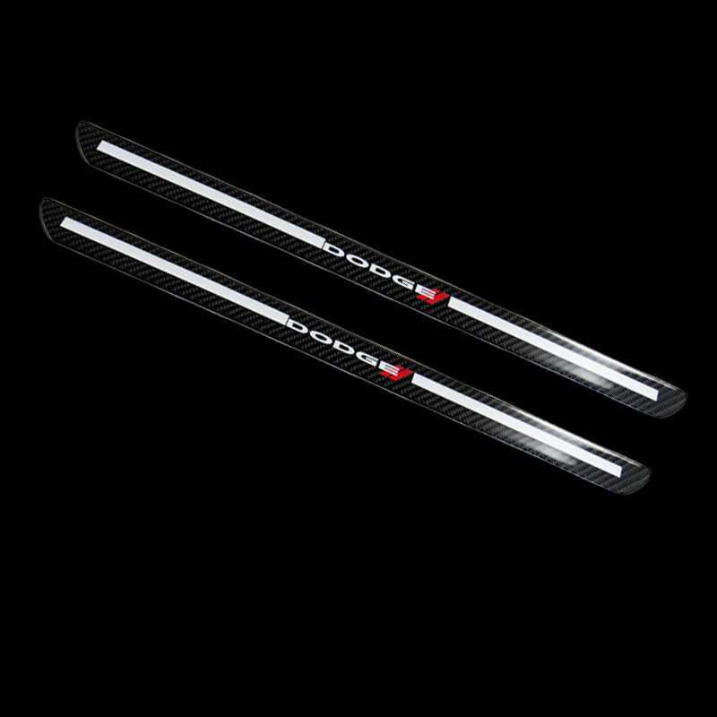 Dodge Carbon Fiber Car Front Door Welcome Plate Sill Scuff Cover Decal Sticker 2pc Set