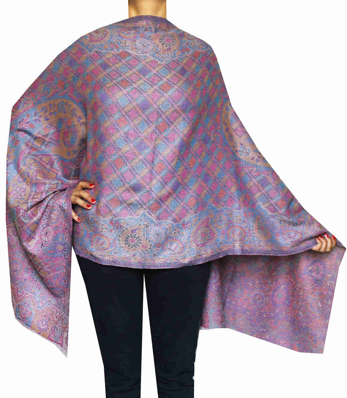 Women's Wool Scarf Shawl - Paisley Design, Handloom Woven in Kashmir (80 x 28 inches)