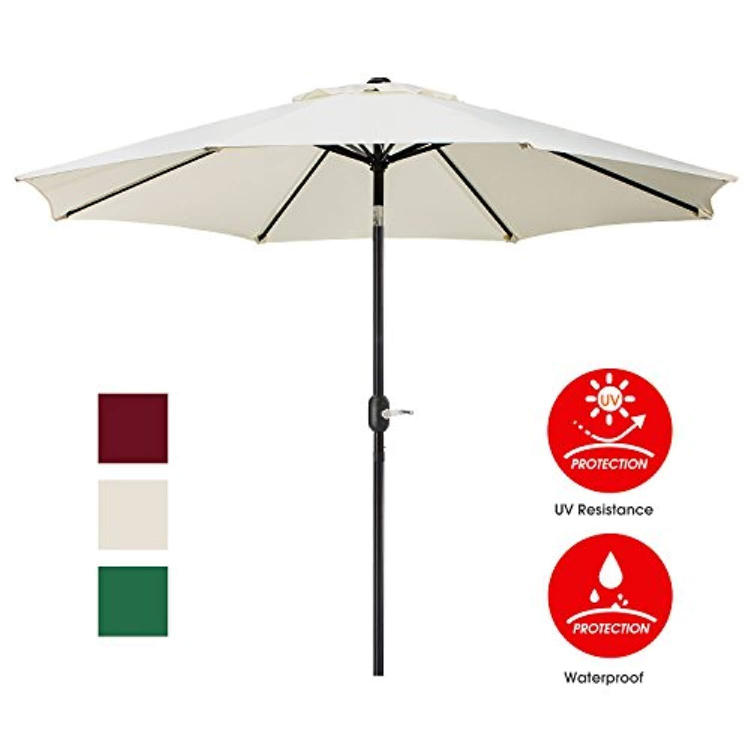 UHINOOS 9 ft Patio Umbrella with Crank and 8 Ribs, Fade Resistant Water Proof Outdoor Umbrella, Ivory