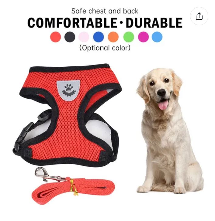 Soft Mesh Breathable Adjustable Pet Harness and Leash Set for Cats and Dogs