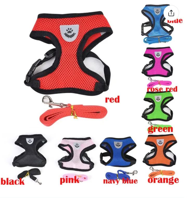 Soft Mesh Breathable Adjustable Pet Harness and Leash Set for Cats and Dogs