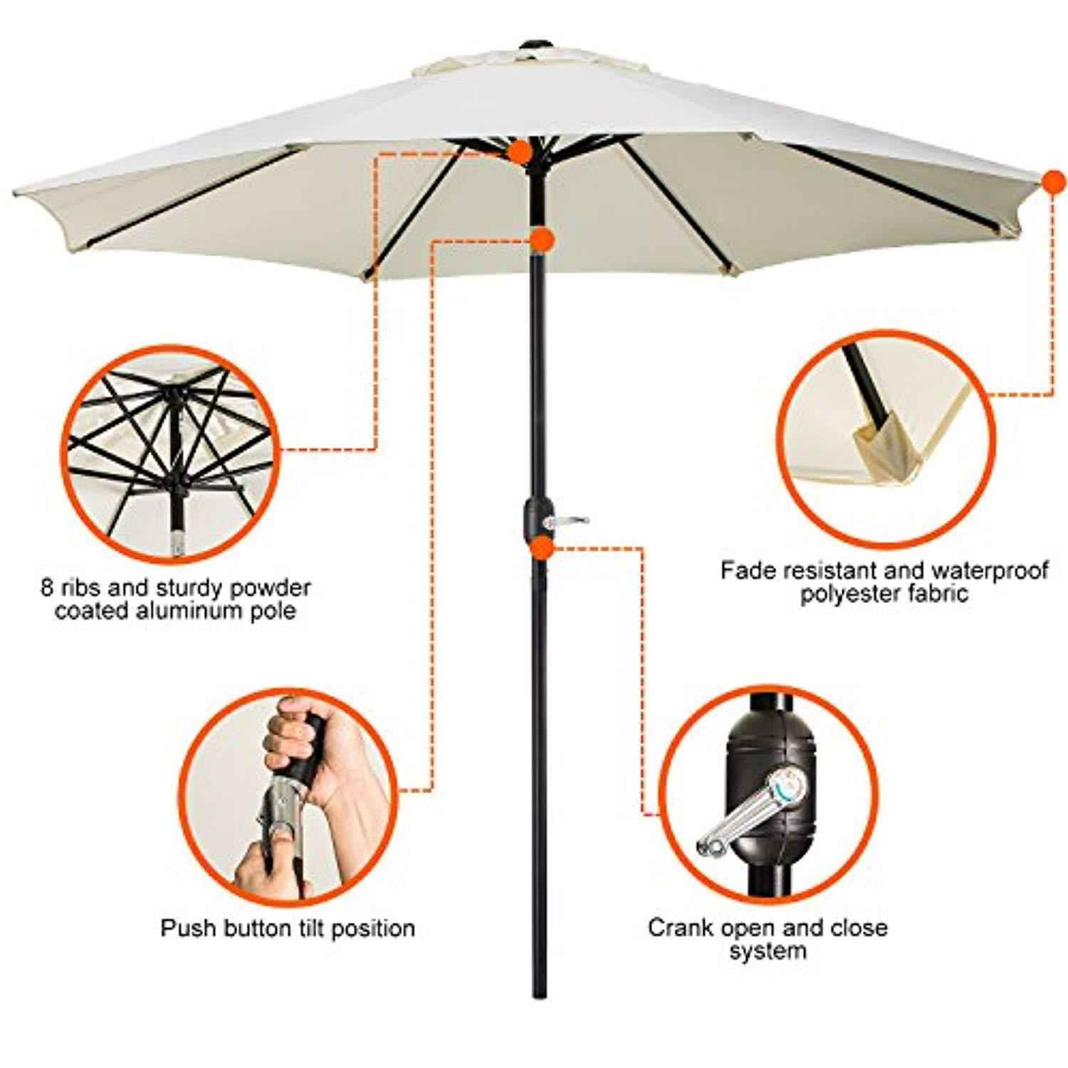 UHINOOS 9 ft Patio Umbrella with Crank and 8 Ribs, Fade Resistant Water Proof Outdoor Umbrella, Ivory