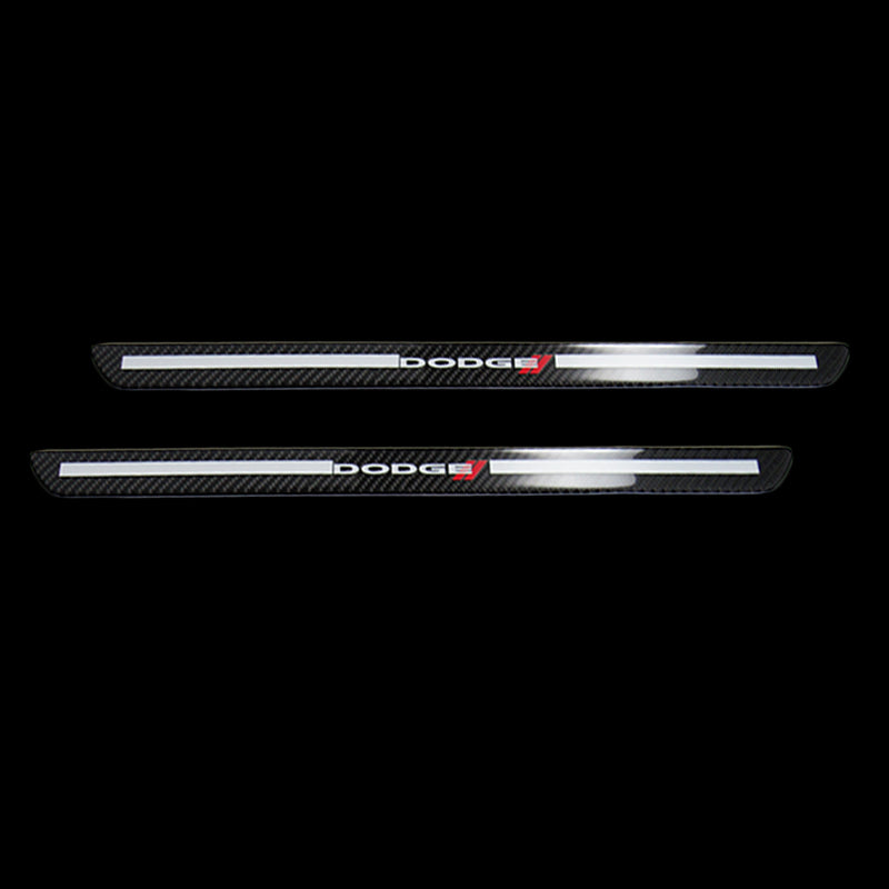 Dodge Carbon Fiber Car Front Door Welcome Plate Sill Scuff Cover Decal Sticker 2pc Set