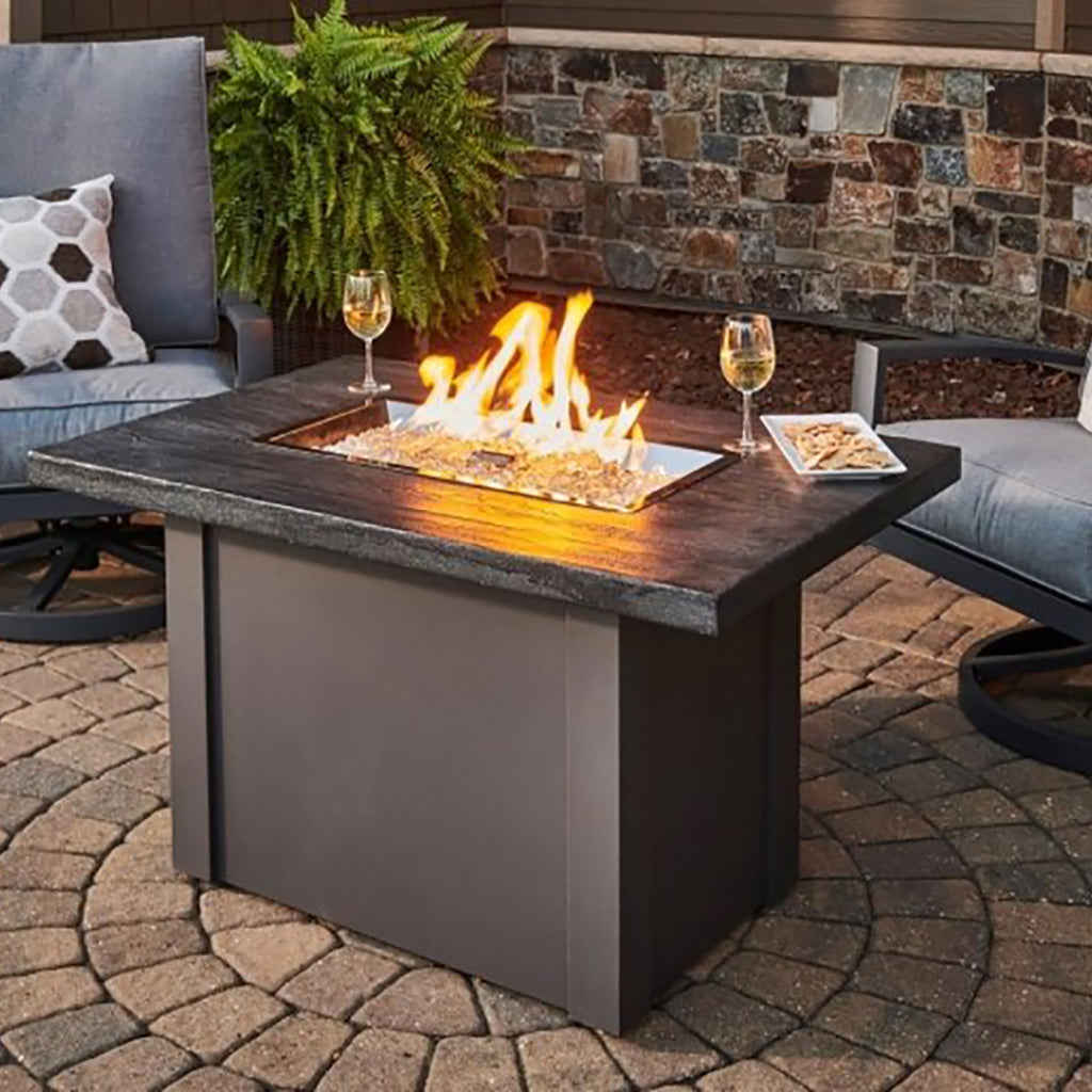 The Outdoor GreatRoom Company Stone Grey Havenwood Rectangular Gas Fire Pit Table with Grey Base