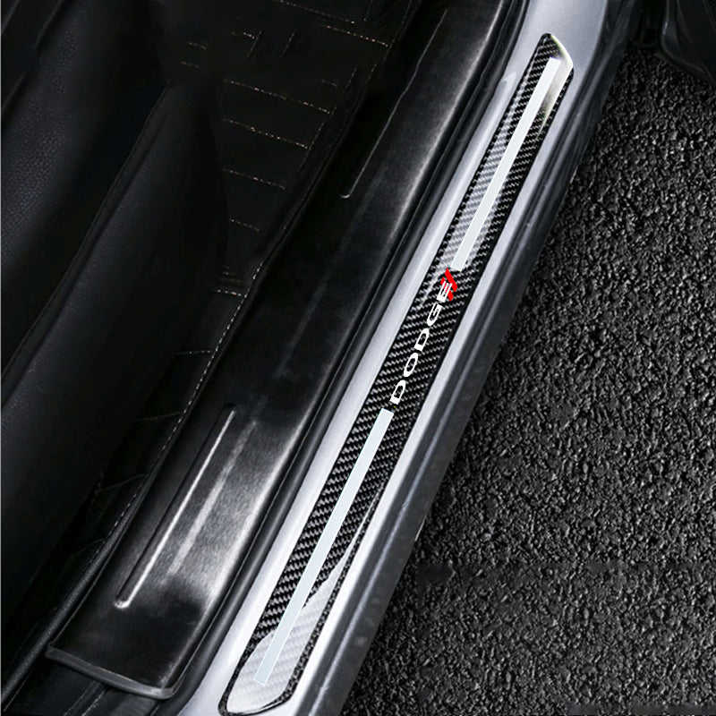 Dodge Carbon Fiber Car Front Door Welcome Plate Sill Scuff Cover Decal Sticker 2pc Set