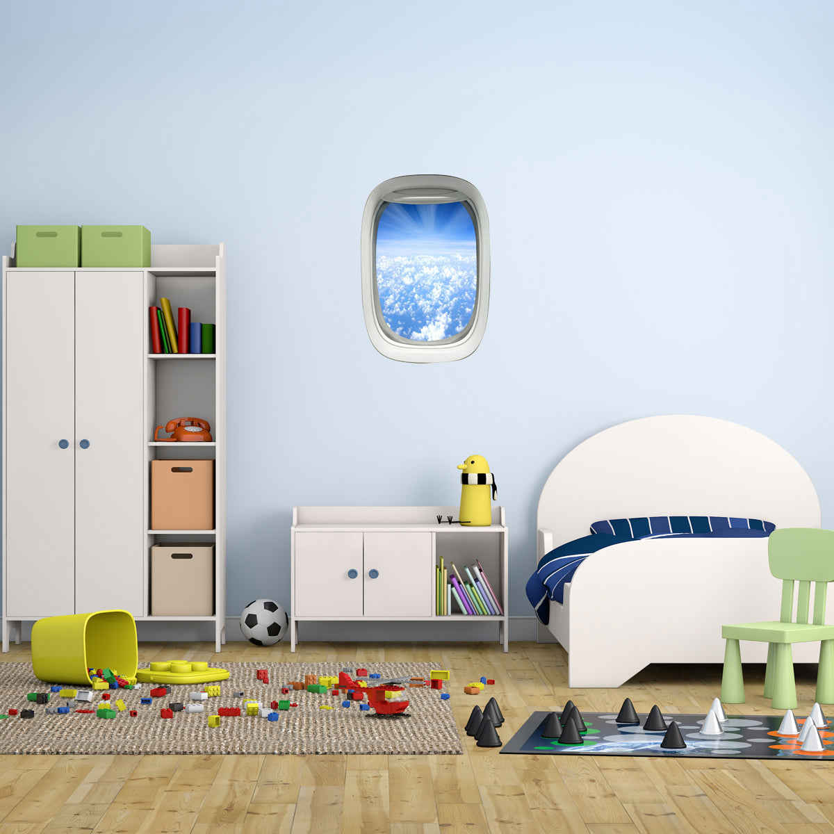 Peel and Stick Airplane Window Clouds View Vinyl Wall Decal - Removable Aviation Decor