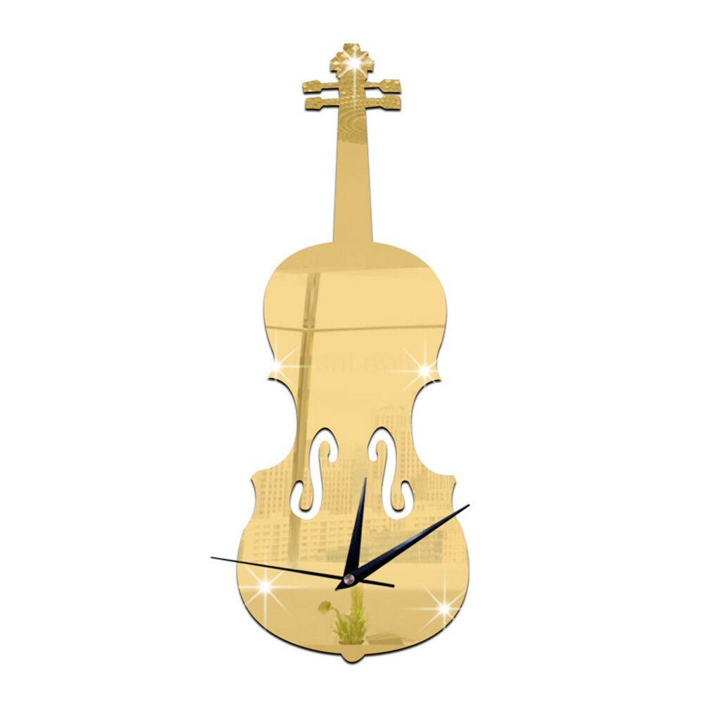 Creative DIY Wall Clock with Music Decoration and Mirror - Violin Design