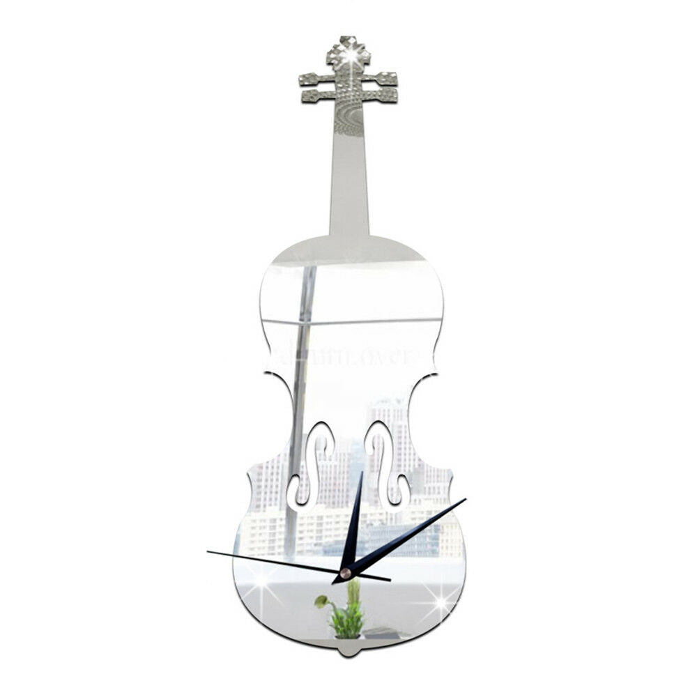 Creative DIY Wall Clock with Music Decoration and Mirror - Violin Design