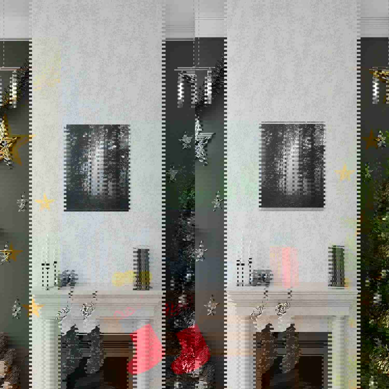 Pine Tree Misty Forest Nature Wilderness Photography Canvas Wall Art for Home Decor