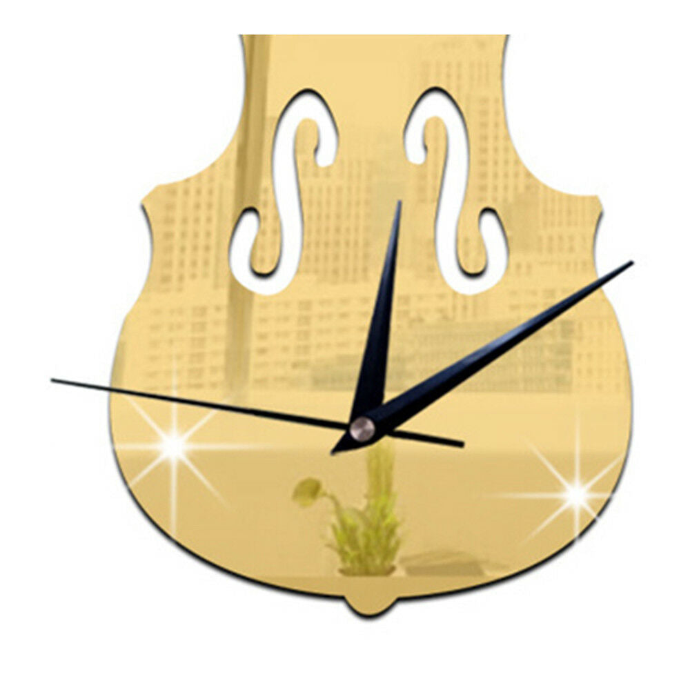 Creative DIY Wall Clock with Music Decoration and Mirror - Violin Design